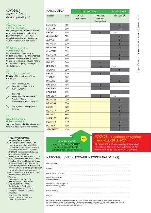 Naročilnica za nakup semenske koruze 2020