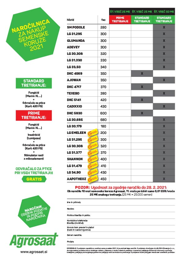 Naročilnica za nakup semenske koruze 2021